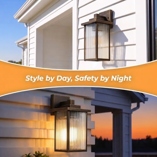 13" Black Brush Gold Outdoor Wall Light, All-Metal Frame Porch Light - Image 4