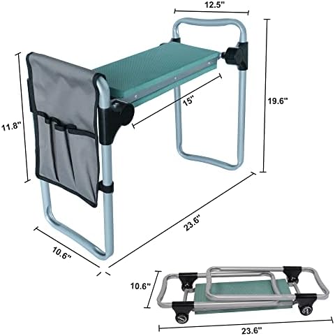 2022 Garden Kneeler and Seat Stool,Foldable Heavy Duty Garden Bench Workseats with Tool Pocket and Soft EVA Kneeling Pad for Senior,Gardening Lovers, Green - Image 2