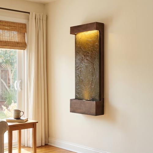 Bumilgar 39.57 in Modern Indoor Outdoor Waterfall Fountain LED Resin Copper - Image 2