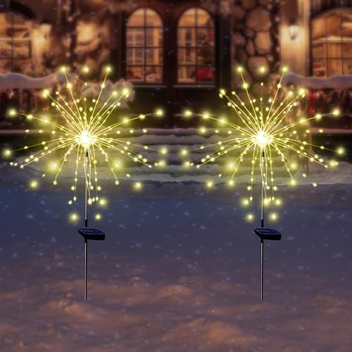Christmas Solar Garden Firework Lights Outdoor Waterproof 6 Pack Solar Powered Art Stake Twinkle Lighting for Outside Decor, 120 LED Warm White - Image 3