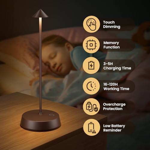Cordless Table Lamps Rechargeable, 6000mAh LED Battery Operated Desk Lamp, Portable Outdoor Waterproof Touch Stepless Dimmable Wireless Table Light for Dining Restaurant Home Patio (Brown-2PC) - Image 2