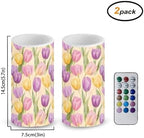 Pack of 2 Easter Day Tulip Flameless Candles with Remote Battery Operated Candles with Timer Waterproof Lanterns LED Real Wax Flameless Pillar Lights for Patio Porch Decoration - Image 2