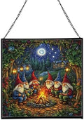 Campfire Story Gnome Stained Glass Suncatcher – Square Hanging Window Panel for Home or Greenhouse – Whimsical Glass Art Gift for Garden Lovers, Christmas, Halloween, Father Days hQZx4H by Custom