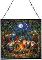 Campfire Story Gnome Stained Glass Suncatcher – Square Hanging Window Panel for Home or Greenhouse – Whimsical Glass Art Gift for Garden Lovers, Christmas, Halloween, Father Days hQZx4H by Custom
