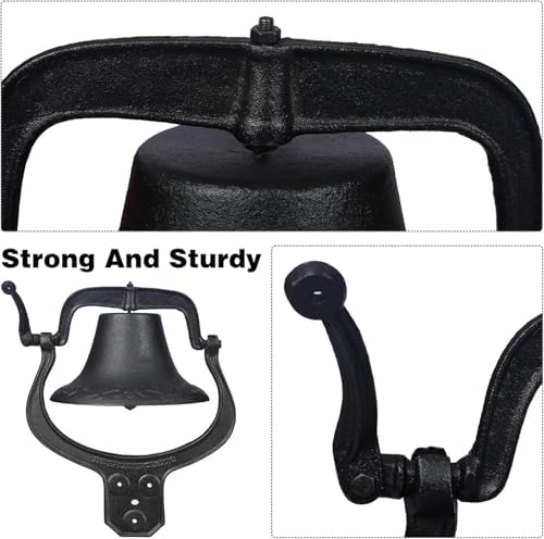 13.6'' Large Cast Iron Bell, Heavy Iron Farm Dinner Bell Traditional Vibe Heavy Duty Cast Iron Yard Bell Antique Vintage Style Farmhouse Gate Bell Outdoor for Church School Farm, Black - Image 6