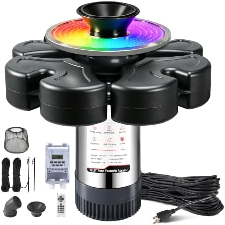 RELIY Pond Fountain Aerator, 50W RGBW Fountain Light 1HP 110V 15000 GPH Fountain Pump, Fully Automatic Powerful Lake Floating Fountain, 100 FT Power Cord, Pond Fountains For Large Ponds by RELIY