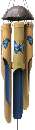 Cohasset Gifts Blue Butterfly Small Bamboo Wind Chimes: Deep Tone Outdoor Windmill & Wood Wind Chimes - Ideal Retirement Gift by CohassetGiftsGarden