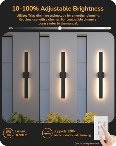 EDISHINE 31.5" LED Outdoor Wall Lights, Modern Exterior Light Fixtures - Image 5
