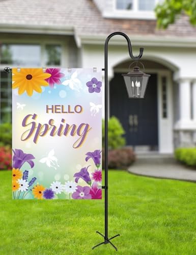 LOPANNY Large Garden Flag Holder Stand Pole for 28 x 40 Flags with Shepherds Hooks for Outdoor - 2 Pack Upgraded Sturdy 60In Yard Flag Post Stake for Outdoor Decor(Without Solar Lights & Flag) - Image 3