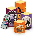 Halloween Halloween Flameless Flickering LED Candles Battery Operated, Set of 4 Real Wax Pillar Candles with Pumpkin Decals,Witch by HELLHERO