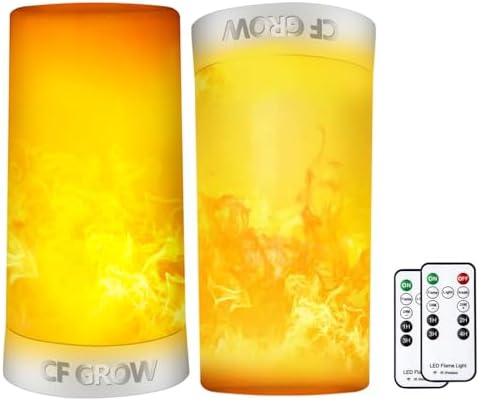 LED Flame Effect Fireplace Light with Remote & Timer, USB Rechargeable Battery Operated Flameless Candle Light for Room Party Bar Decor - 2 PCS by CFGROW