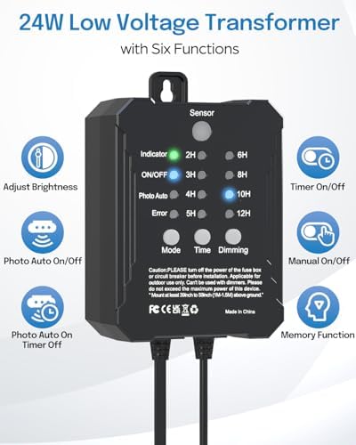 HIBOITEC Low Voltage Landscape Lighting with Transformer Photocell Sensor and Timer Spotlights Kit 56FT ETL Approved Wire 2700K 6 Packs - Image 4