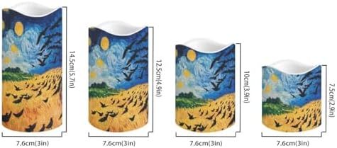 Wheatfield with Crows Flameless Candles with Dancing Flame Effect Waterproof Outdoor Pillar Lights Battery Operated Candle with Remote for Bedroom Bookshelf Fireplace Decor 4 Pack - Image 2
