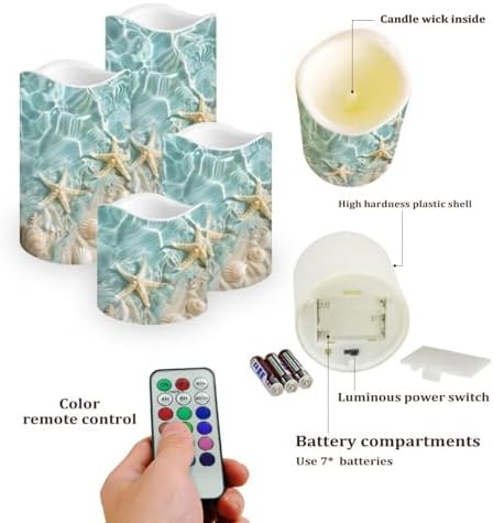 Starfish LED Flameless Candles Battery Operated Pillar Candles with Remote Control (4 Pack Waterproof) - Indoor & Outdoor Decor for Home, Patio, Bookshelf - Image 3