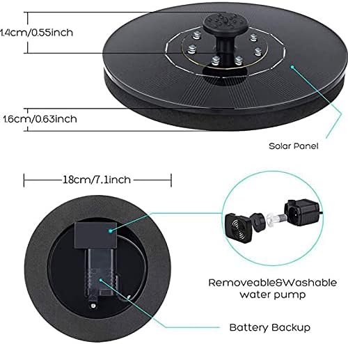 Solar Fountain Pump with 8 LED Lights and 6 Nozzles Colorful Solar Water Fountain Floating Bird Bath Fountain 1.8W Water Features Solar Fountain for Fish Tank Garden Decorations-Black with light 18c - Image 5