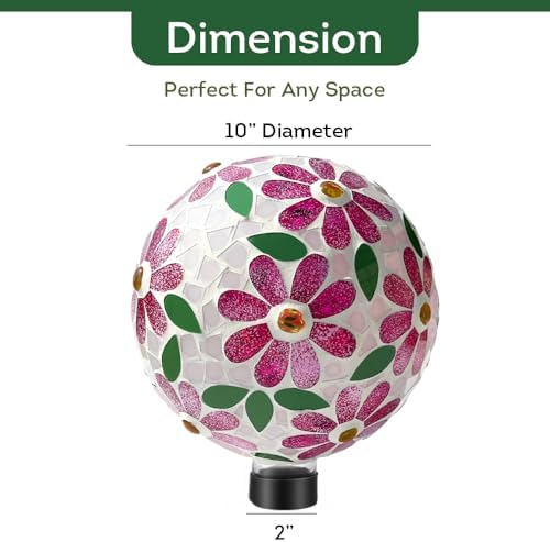 Lily's Home Colorful Mosaic Glass Gazing Ball, Durable Outdoor Reflective Globe - Enhances Yard, Patio, Home Ambiance for Garden Lovers, Vibrant Glass Flower Pattern (10" Diameter) - Image 2