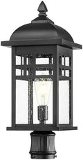 Emliviar 22 Inch Large Outdoor Lamp Post Light, Farmhouse Pole Lights for Outside Patio, Waterproof Aluminum in Black Finish with Seeded Glass, DE279P-M BK by EMLIVIAR