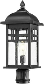 Emliviar 22 Inch Large Outdoor Lamp Post Light, Farmhouse Pole Lights for Outside Patio, Waterproof Aluminum in Black Finish with Seeded Glass, DE279P-M BK by EMLIVIAR