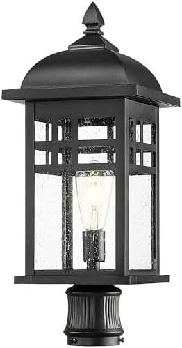 Emliviar 22 Inch Large Outdoor Lamp Post Light, Farmhouse Pole Lights for Outside Patio, Waterproof Aluminum in Black Finish with Seeded Glass, DE279P-M BK by EMLIVIAR