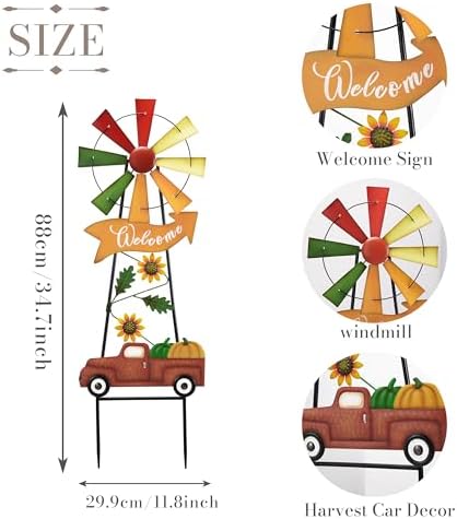 TERESA'S COLLECTIONS Fall Outdoor Decor, Wind Spinners Yard Stakes, Metal Pumpkin Fall Garden Decorations, Thanksgiving Welcome Sign, Rustic Autumn Sunflower Decor for Lawn Patio, 35" - Image 3