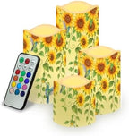 Sunflower Hummingbird Flickering Flameless Candles Pillar LED Candles with Remote and Timer Set of 4 Color Changing Battery Operated Candles for Home Decoration by Uorisanigo