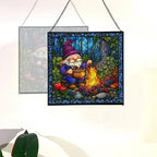Berry Jam Gnome Stained Glass Suncatcher – Square Hanging Window Panel for Home or Greenhouse – Whimsical Glass Art Gift for Garden Lovers, Christmas, Halloween, Father Days uCi2nS - Image 4