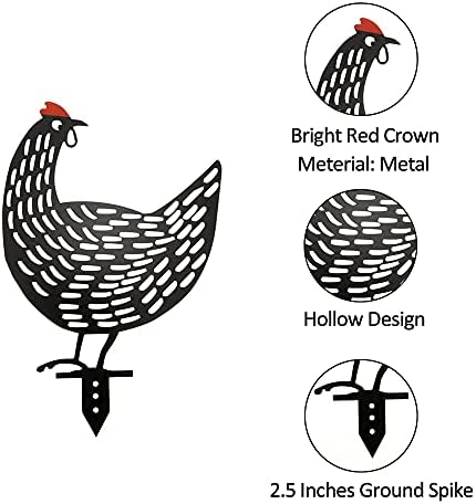 AOZITA 5 PCS 13 inch Metal Chicken Yard Art Garden Decorative Stake Hollow Out Rooster Animals Silhouette Statue Decor, Pathway, Floor, Garden, Lawn, Outdoor Decoration - Image 3