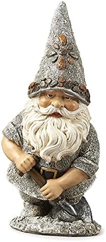 Roman Garden - Pebble Gnome with Shovel Statue, 13.25" H, Pudgy Pals Collection, Resin and Dolomite, Decorative, Garden Gift, Home Outdoor Decor, Durable, Long Lasting by Roman