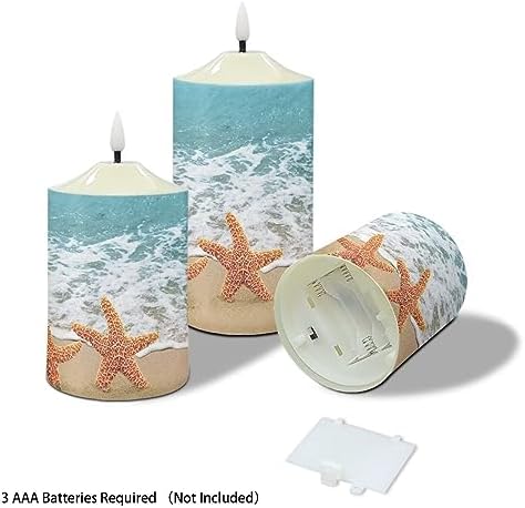 Cozeyat Flickering Flameless Candles with Remote Summer Beach Starfish Scenery Design LED Tea Lights 3 Pack, Candles Battery Operated Pillar LED Candles Table Centerpiece - Image 3