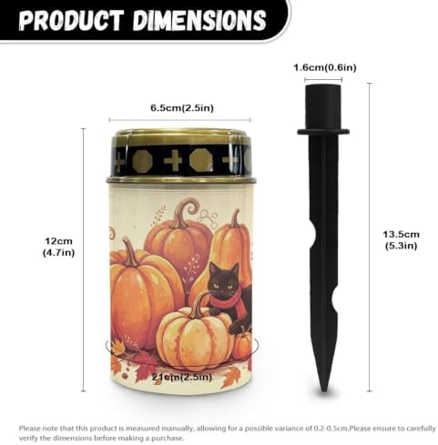 Poceacles Solar Candle Cemetery Solar Lights for Grave LED Garden Flameless Powered Pathway Lights for Halloween Party Decorations, Black Cat Pumpkin Autumn Leaf Print Beige, Pack of 2 - Image 7