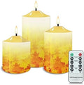 Cozeyat 3Pack Timer Flameless LED Candles, Long Lasting Battery Operated Tea Light with Timers, Fallen Leaf Design 4/6H Timers Flameless Candles with Remote for Wedding Table Decor by Cozeyat