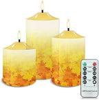Cozeyat 3Pack Timer Flameless LED Candles, Long Lasting Battery Operated Tea Light with Timers, Fallen Leaf Design 4/6H Timers Flameless Candles with Remote for Wedding Table Decor by Cozeyat