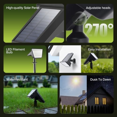 UME 6 Packs Solar Spot Lights Outdoor Waterproof, 28 LED 7500K Solar Powered Landscape Pathway Lights, Dusk to Dawn Solar Spotlights for Garden, Yard, Lawn, Walkway, Driveway - Image 2