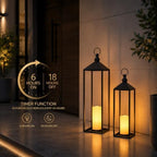 LED Lanterns Decorative Indoor&Outdoor, 23’’ 19’’ Large Black Candle Lanterns Set with 2 Flameless Candles, Metal Holders for Porch, Patio, Garden, Home, Fireplace, Decorations Decor - Image 3