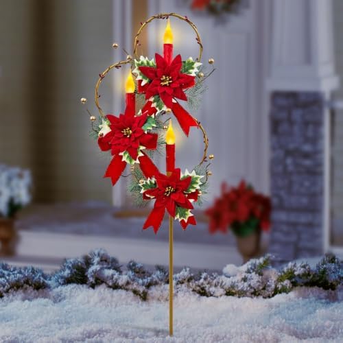 Solar Christmas Decorations Outdoor,Trio Holiday Red Candles Garden Stakes by LiraniwindHomeGardenDecor