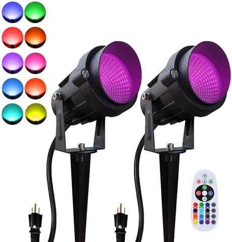 Color Spot Light Outdoor 2-Pack, 120V 12W Waterproof LED Landscape Spotlights, Plug-in Durable Spotlight Outdoor for Yard, Garden, Patio, Tree, House, Halloween, Christmas by DOBELAY-BackyardAmbianceCreator