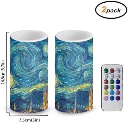 Starry Nights Flameless Candles with Remote Set of 2 Battery Operated Candles with Timer Outdoor Lanterns Waterproof Flameless Pillar Lights for Dining Table Decoration - Image 2