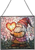 Valentine Gnome Hug Stained Glass Suncatcher – Square Hanging Window Panel for Home or Greenhouse – Whimsical Glass Art Gift for Garden Lovers, Christmas, Halloween, Father Days nULTXb by Custom