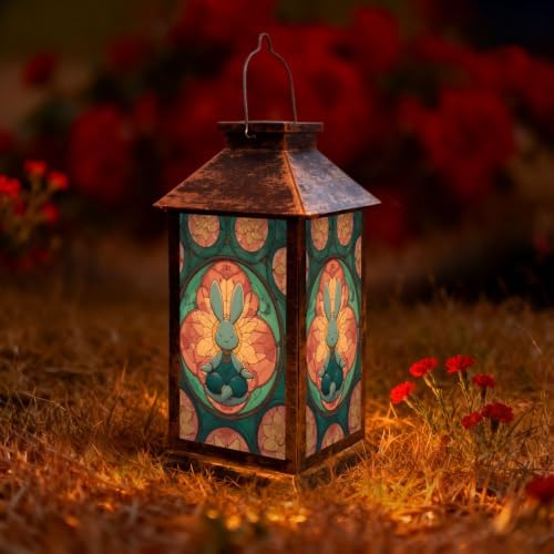 Solar Lantern Symmetrical Stained Glass Outdoor Waterproof Garden Hanging Lantern Solar Powered Lighting Outside Solar Light for Patio Yard Camping, Gifts for Women Mom by Unknown