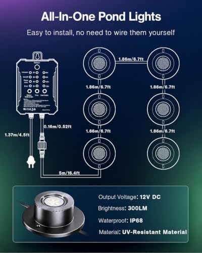 HIBOITEC RGBWW Underwater Pond Light with 12V Timer Transformer, 6 Head - Image 2