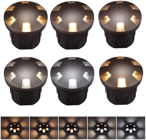 CLOUDY BAY [6 Pack] 6W LED Landscape Well Lights, 12-24V Low Voltage In-Ground Uplights IP65 Waterproof Aluminum Turret Top Anti-Glare,5CCT Selectable 2700K/3000K/3500K/4000K/5000K,Bronze by CLOUDYBAY