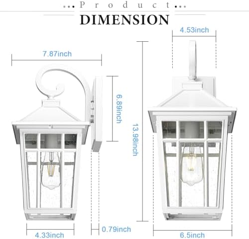 Darkaway Outdoor Wall Lights for House, Exterior Lighting Fixtures Wall Mount Outdoor Porch Lights Waterproof White Outdoor Sconce Lights with Seeded Glass for Patio Hallway Garage,2 Pack - Image 3