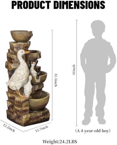 31.5" H Duck Water Fountain Outdoor Indoor,4-Tier Cascading Garden Fountain - Image 2