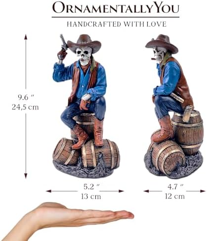 OrnamentallyYou Western Skeleton Gunslinger Statue Figurine, 10" Gothic Cowboy Wild West Home Décor - Image 3
