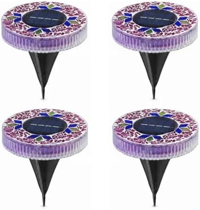 Outdoor Waterproof Mosaic Solar Ground Lights, Solar Disc Lights Outdoor Waterproof, Waterproof Colorful Glass LED Stake for Pathway Walkway Yard Patio Lawn(Purple) by Unknown