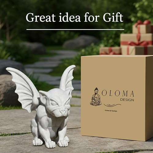 OLOMA Winged Gargoyle Garden Statue Gothic Mythical Creature Stone Sculpture Handmade Cement Fantasy Ornament Outdoor Yard Decor Medieval Gothic Decor Patio Lawn Porch Accent - Image 3
