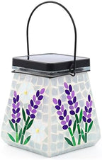 SAVENNA Mosaic Solar Lantern,Handcrafted Glass Outdoor Hanging or Table Lantern,600mAh Long Lasting Garden Light for Patio, Yard & Outdoor Decor– Lavender Pattern - Image 2