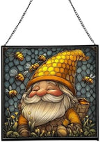 Bee Keeper Gnome Stained Glass Suncatcher – Square Hanging Window Panel for Home or Greenhouse – Whimsical Glass Art Gift for Garden Lovers, Christmas, Halloween, Father Days 1iRWQX by Custom