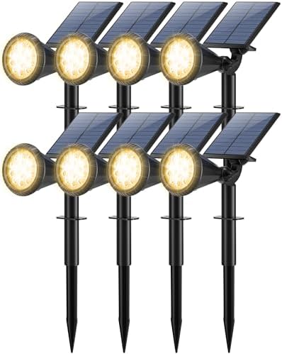 Tadyreal 8 Pack Solar Spot Lights Outdoor Waterproof 180 Adjustable Solar Powered Landscape Lights for Yard, Garden, Pathway, Porch, Pool, Wall, 4 Lighting Modes, Warm White by TadyrealSolarLights