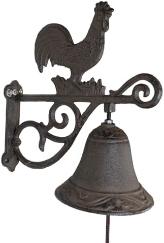 Ebros Gift Cast Iron Rustic Vintage Western Farmhouse Rooster Chicken Door Wall Dinner Yard Bell Outdoor Southwestern Farm Cowboy Cowgirl Accent Bells by EbrosGift